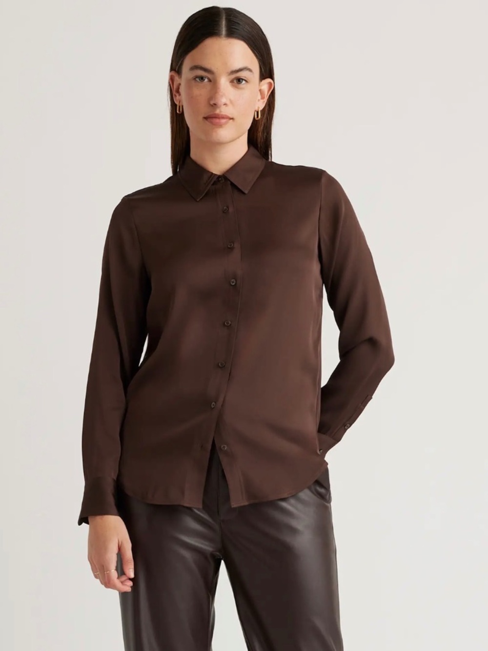 Quince Washable Silk Stretch Blouse - Hot Fudge - Women’s XS